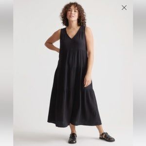 Quince Sleeveless Tiered Linen Black Maxi Dress size small
